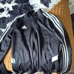 Adidas Black and White Varsity Jacket with Signature Stripes